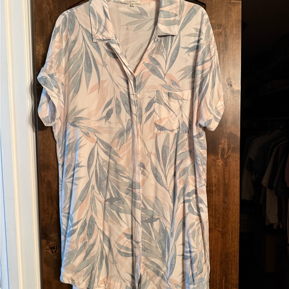 Z Supply Leaf Print Mini Dress - Cream and Gray
